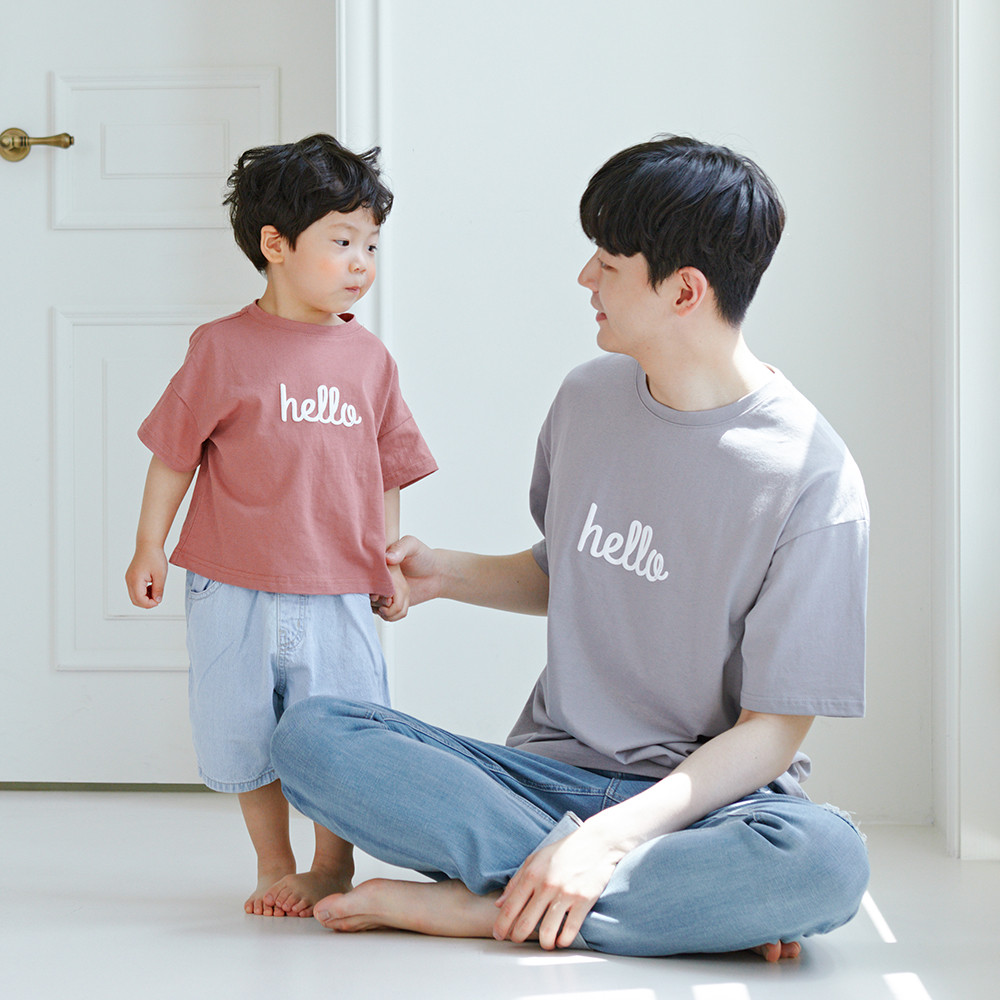 Hello short T-shirts Dad and Baby 22B06MK/ Family look, family photo outfit