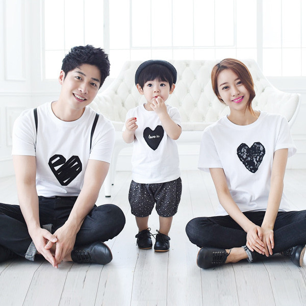 Black Heart round family short T-shirts_15B08