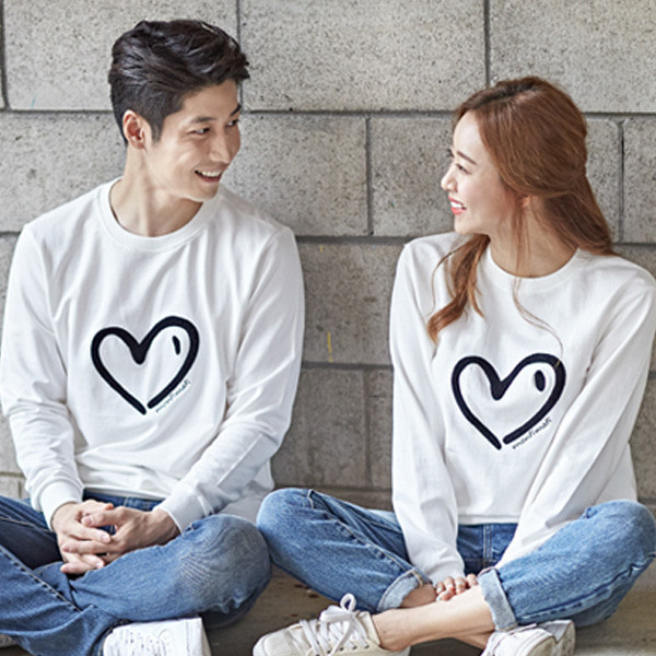 Unisex Brushed heart heart long sleeve 18D01 /Couple tee,big size clothes -